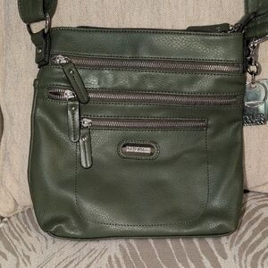 Tyler Rodan Green Leather Crossbody Bag Multi Zipper & snap Compartments